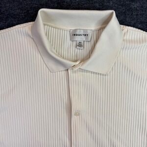 INDUSTRY Plissé Pleated Button Up Shirt Mens Small Cream Off-White Short Sleeve